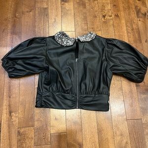 Anthropologie vegan leather blouse